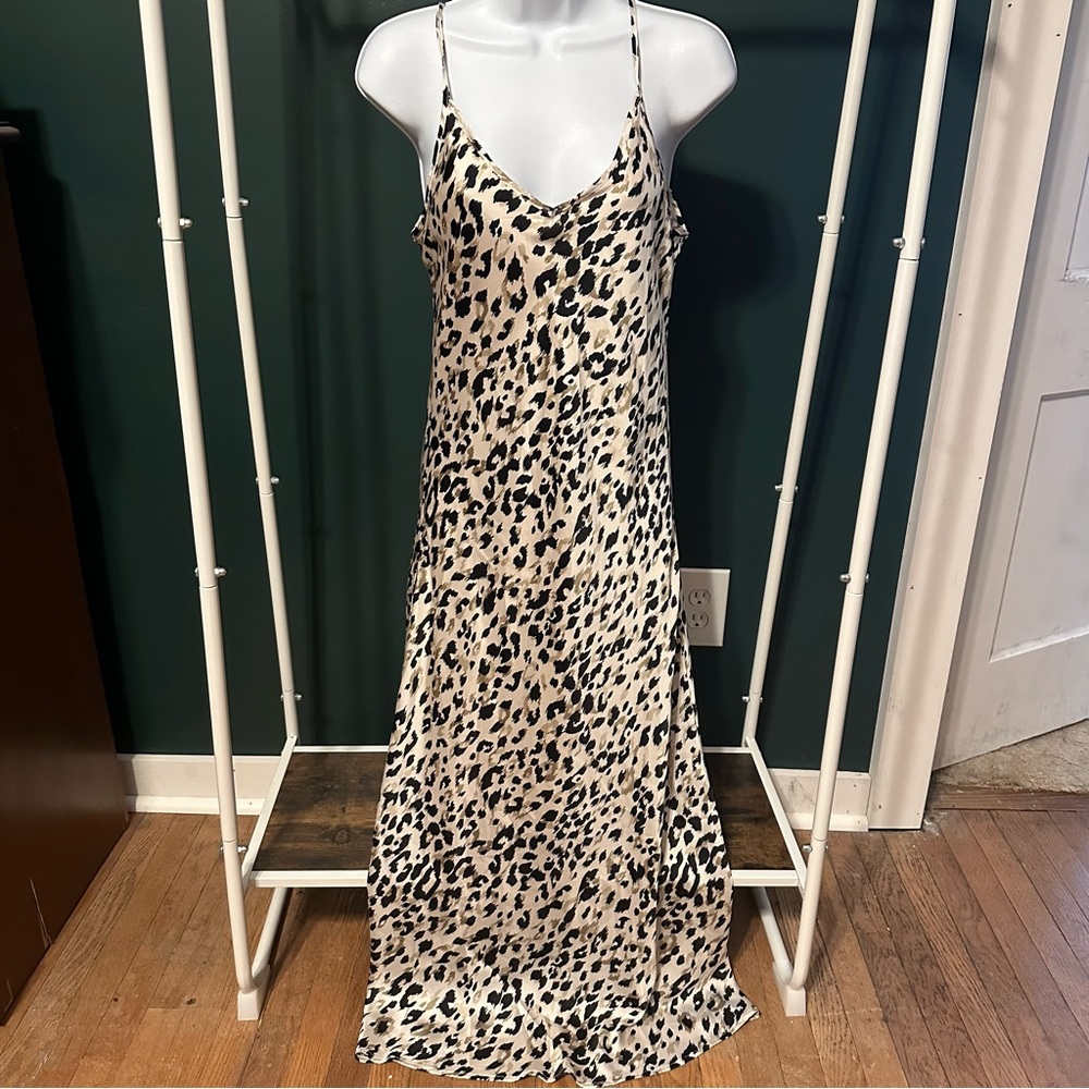 Vici midi leopard print satin-like dress.